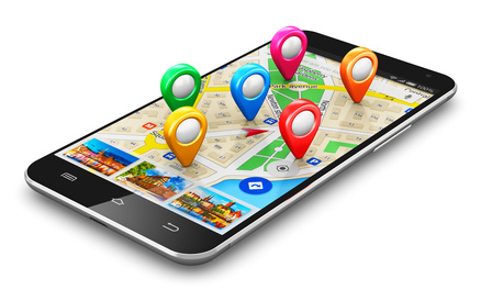 Smartphone mit GPS-Navigationsmarken