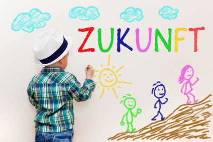 Kinderzeichnung mit dem Wort "Zukunft"